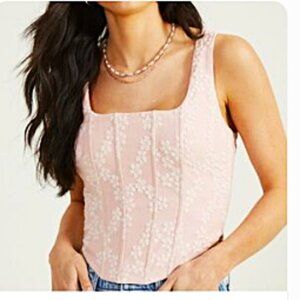 Like New Altr's State Light Pink Floral Corset Top Cropped M Side Zipper